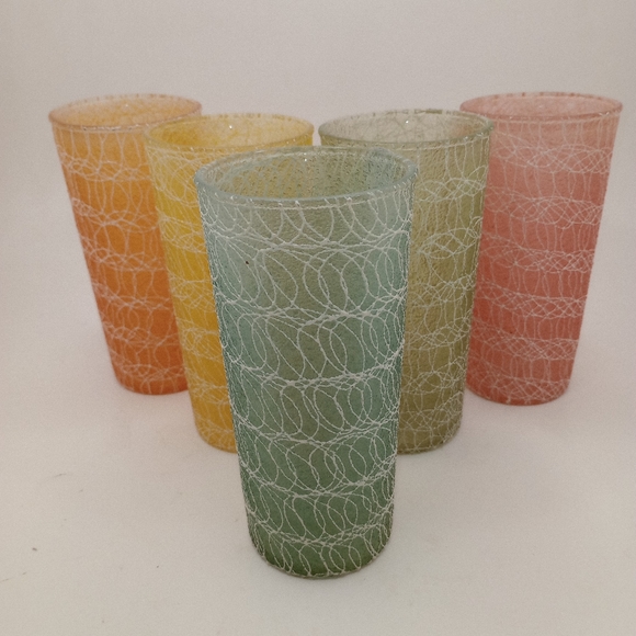 Set of 5 Vintage Spaghetti String MCM Glasses